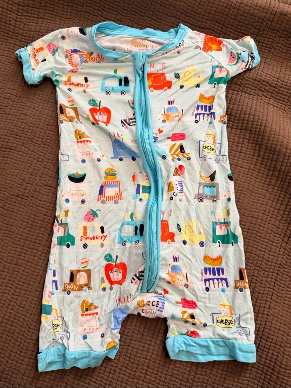 Little Sleepies Light Blue Kids One-Piece shortie with Food Truck Print